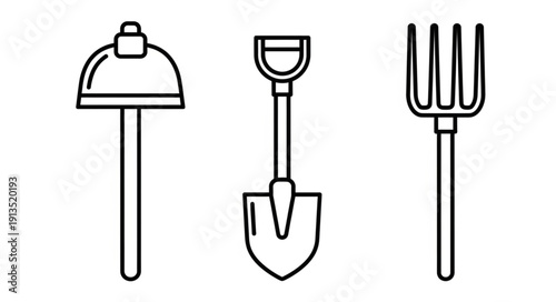Gardening Tools Illustration Shovel Rake Lamp.