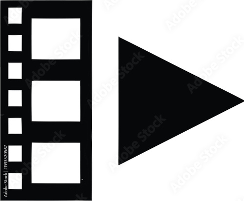 Film strip and play button icon for video production and multimedia entertainment streaming services for online players