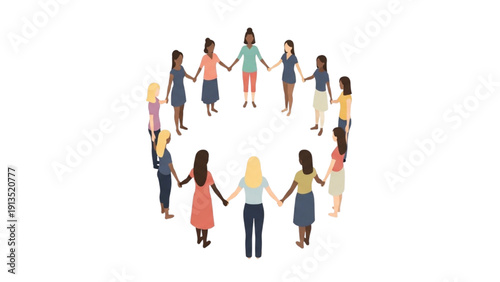 Diverse group of women holding hands in a circle, representing unity and community