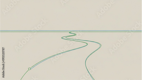 Minimalist digital illustration of an abstract winding path stretching towards the horizon, symbolizing a journey or future direction