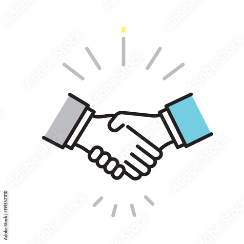 シンプル　イラスト　握手するビジネスパーマンの男性　ビジネスシーン