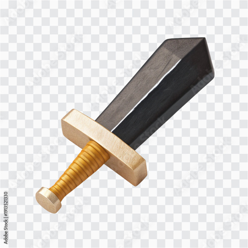 3D Pixel Sword With Gold Hilt | Retro Fantasy Game Weapon Icon