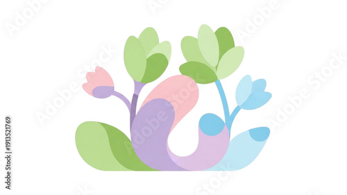 Abstract organic floral illustration in gentle pastel colors, symbolizing growth and natural beauty with flowing shapes