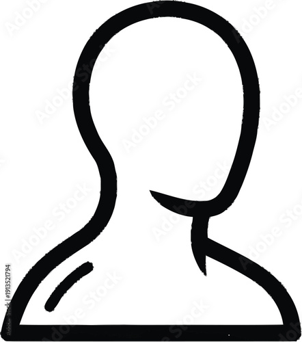 Minimalist black outline drawing of an anonymous user or person icon, suitable for web and app design