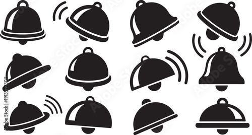 Cloche bell icons in various positions and motions vector