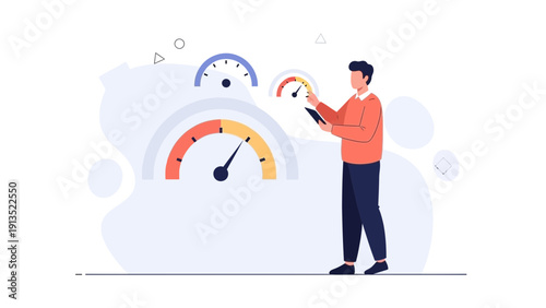 Man Adjusting Dashboard Gauges - Performance Monitoring Concept