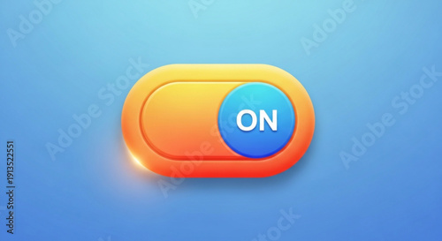 Orange toggle button switch in active state with blue on indicator on gradient blue background