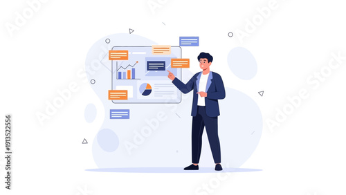 Businessman Presenting Data Analytics on Digital Screen