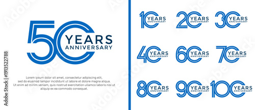 anniversary vector logo set, blue color can be use for celebration