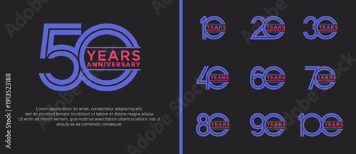 anniversary vector logo set, purple color can be use for celebration