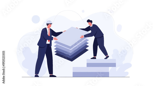 Teamwork collaboration, stacking layers, building project success concept