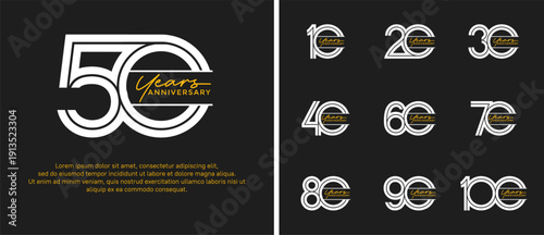 anniversary vector logo set, white color with handwriting can be use for celebration
