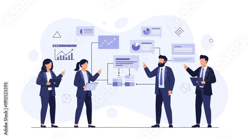 Business Team Discussing Strategy and Data Analytics with Flowchart