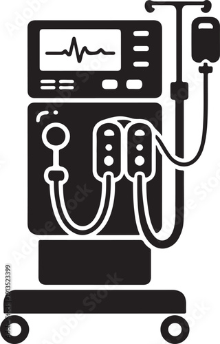 Patient Monitor and IV Stand Icon – Hospital Medical Equipment Silhouette