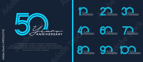 anniversary vector logo set, blue color with handwriting can be use for celebration