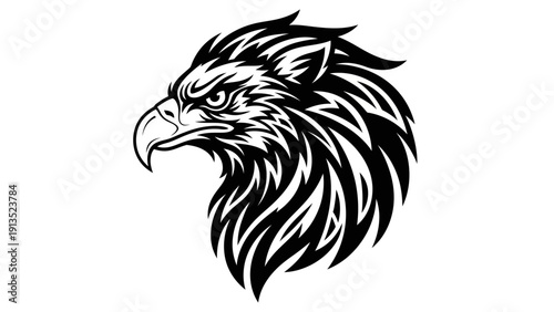 Aggressive Eagle Head Emblem, Fierce Raptor Bird Mascot, Tribal Tattoo Style