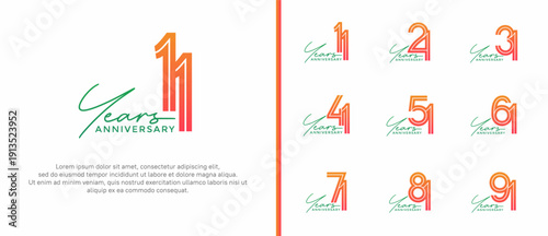 anniversary vector logo set, orange color with handwriting can be use for celebration