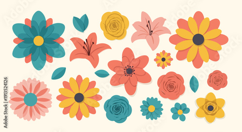 A collection of various colorful floral illustrations