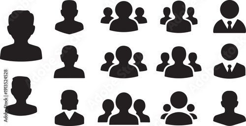 Black silhouettes of people icons on white background
