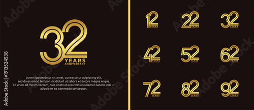 anniversary vector logo set, golden color can be use for celebration
