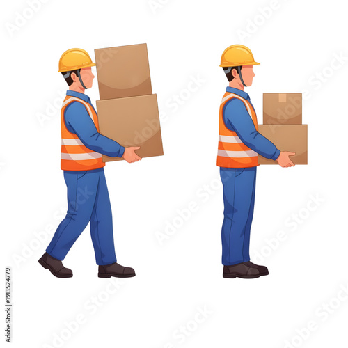 Workplace Safety Worker Carrying Boxes Obstructed Vision Vs  Clear Visibility Factory Manual Handling Flat Vector Illustration | Obstructed Vision vs Clear Line of Sight