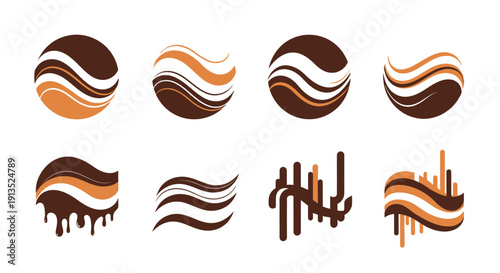 A collection of abstract circular and flowing shapes in brown tones ideal for design projects on transparent background silhouette