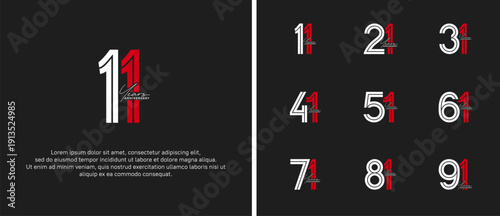 anniversary vector logo set, white and red color with handwriting can be use for celebration