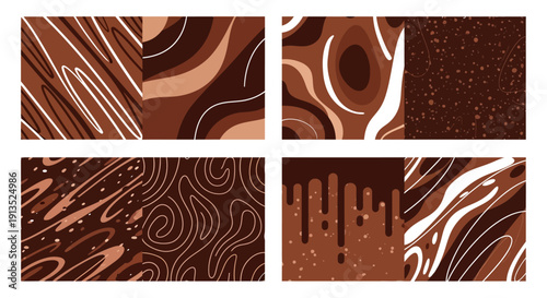 A collection of four abstract brown swirl patterns ideal for backgrounds and design elements on transparent background silhouette