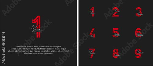 anniversary vector logo set, white and red color with handwriting can be use for celebration