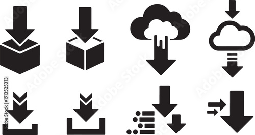 Black and white download icons on a clean background