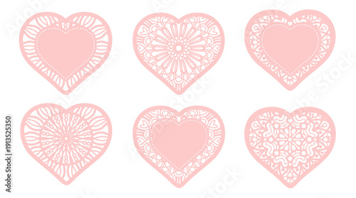 Lace Heart Shape Filigree Design Set - Intricate Laser Cut Doily Vector