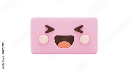 Pink Kawaii Cube Character with Joyful Expression