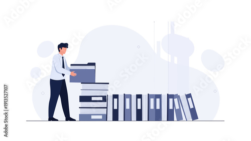 Businessman Organizing Files in Office Archive