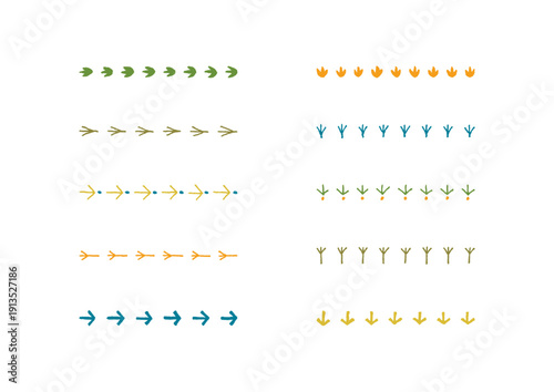 鳥の足跡のカラフルな手描きラインセット1