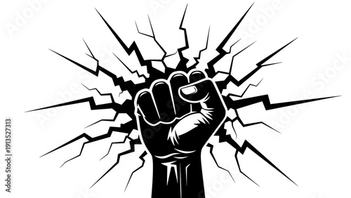 Fist Breaking Through Wall, Symbol of Power, Strength, Revolution, and Determination