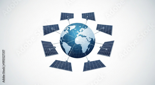 Global Renewable Energy Network with Solar Panels Surrounding Earth, Symbolizing Sustainable Power