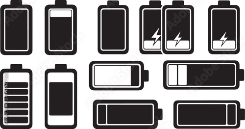 Battery icons in various charge levels and styles shown