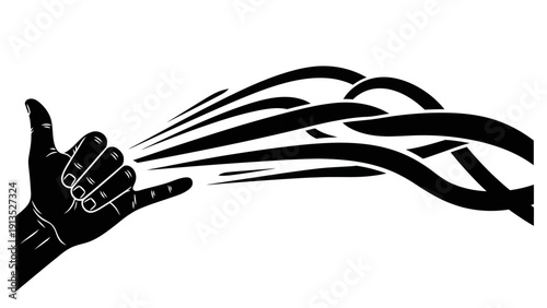 Hand Shaka Sign Gesture with Abstract Flowing Lines