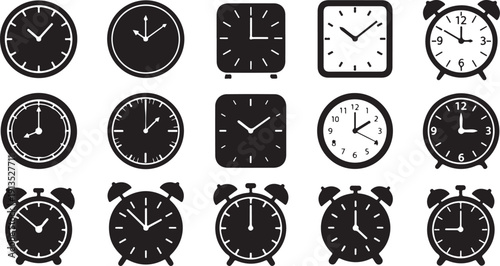 Collection of various clock and alarm clock icons displayed