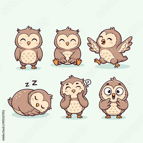 Cute owl emoticons expressing various emotions and reactions