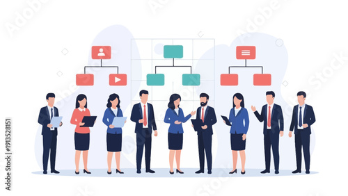 Business Organization Chart with Diverse Team Members and Hierarchy