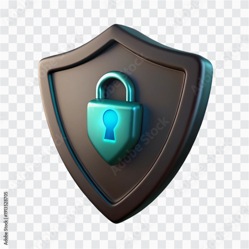 3D Security Shield Icon | Neon Lock Protection Cyber Defense Symbol
