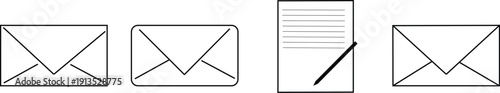 Mail Envelopes and Notepad With Pen Icons Representing Letters, Messaging and Communication

