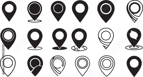 Collection of various map pin icons on white background