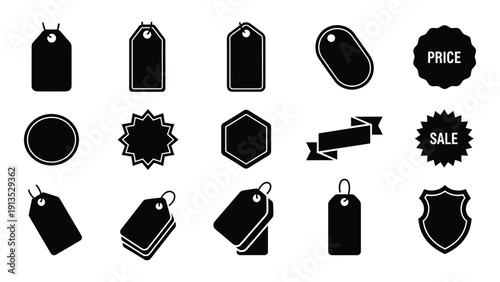 price tags and labels in various shapes silhouette vector illustration isolated