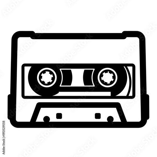 Retro Cassette Tape Icon, Vintage Audio Music Symbol, Nostalgia Vector Graphic
