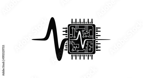 Abstract electrocardiogram waveform merging with a microchip, symbolizing technology and life.