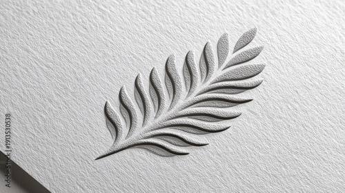 Embossed-style leaf logo with 3D shading effect, professional branding mockup, white background