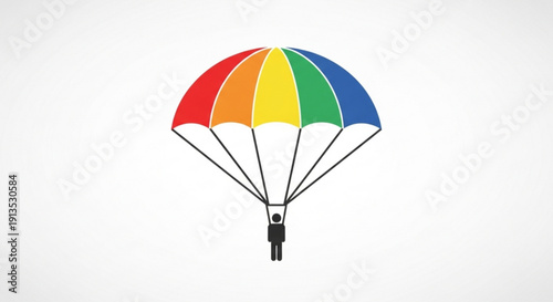 Person parasailing with colorful parachute in air adventure and leisure concept