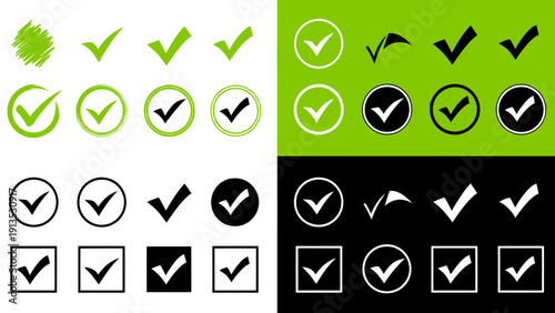 Graphic grid of green and black check marks on tiles showing verification symbols.